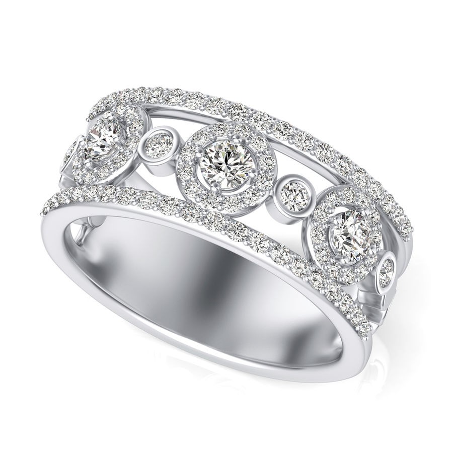 Three Stone Halo Fashion Ring