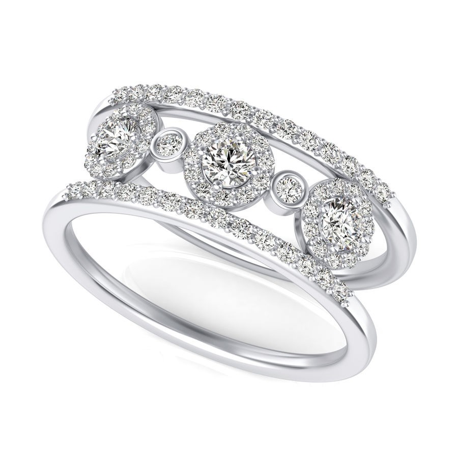 Three Stone Halo Fashion Ring