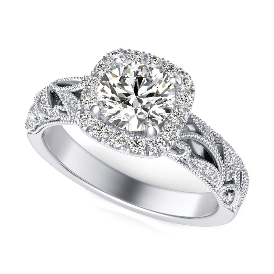 Filigree Milgrain Halo Engagement Ring
