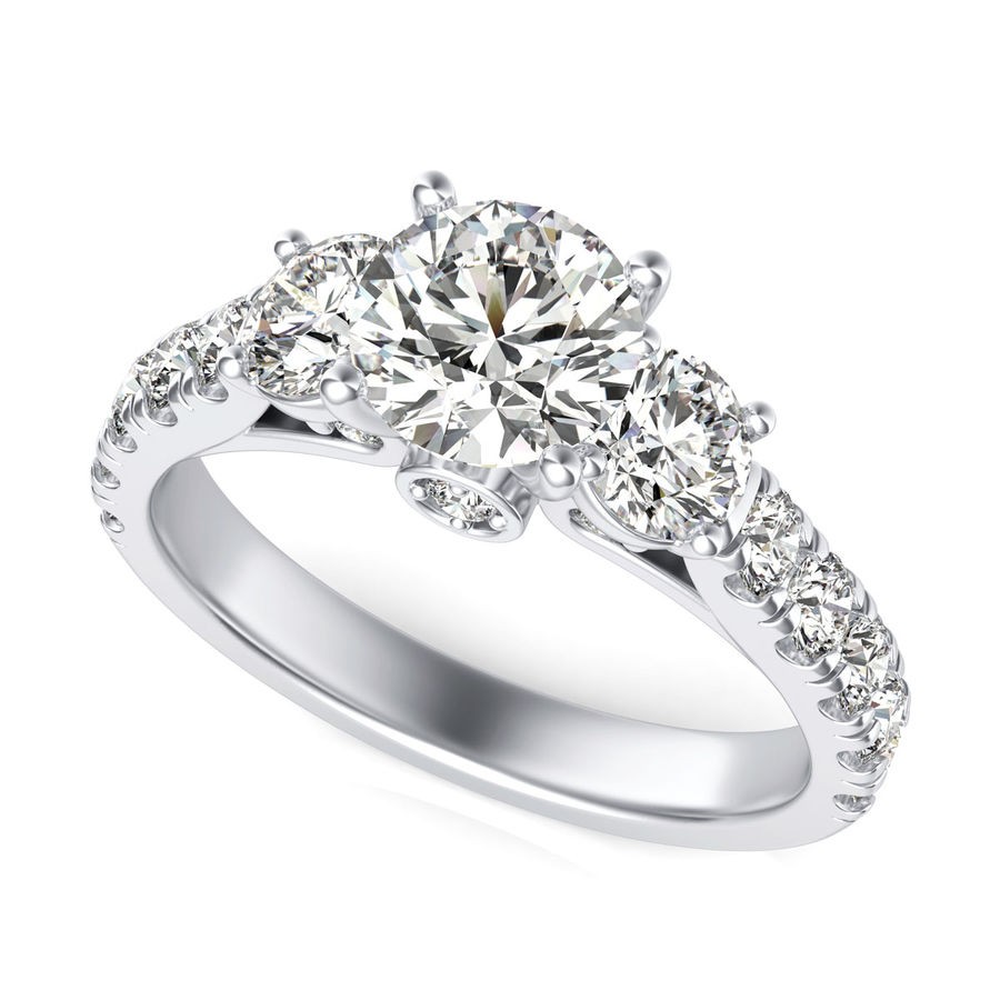 Scroll Three Stone Engagement Ring