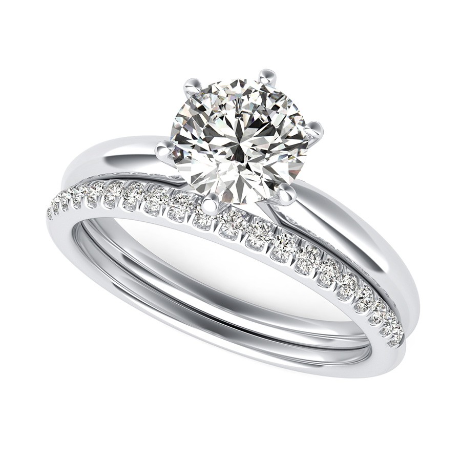 Delicate And Classic Solitaire Engagement Ring With Manching Band