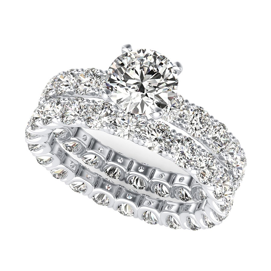 U Shape Prong Eternity Engagement Ring with Matching Band