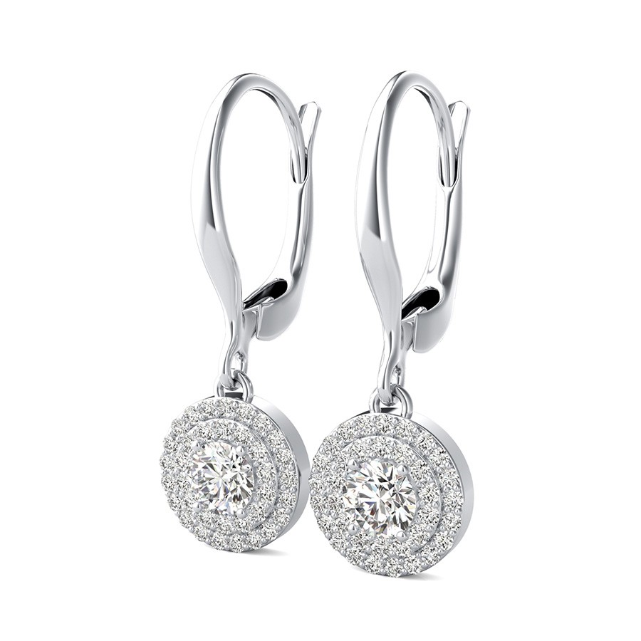 Double Row Halo Drop Earrings
