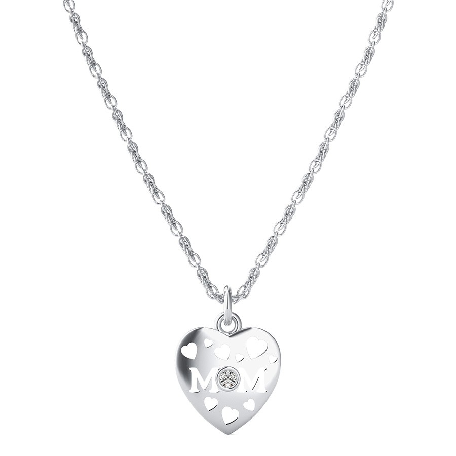 "Mom" Cut Through Heart Pendant