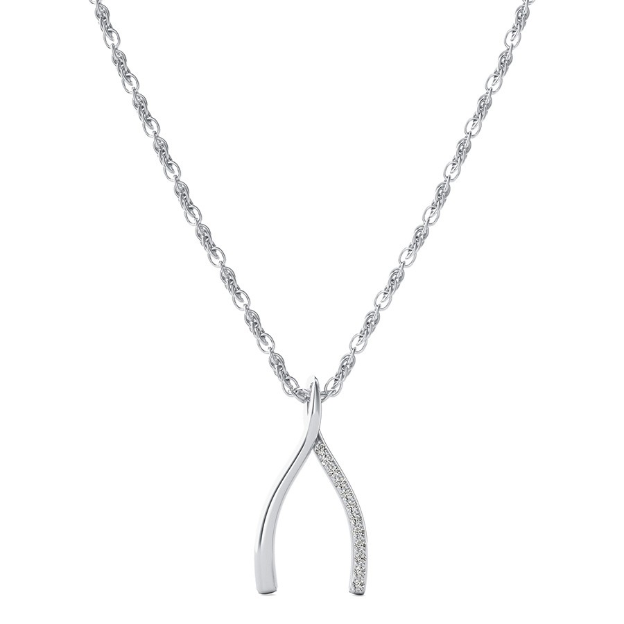 Lucky Wishbone Pendant With Pave Set Stones