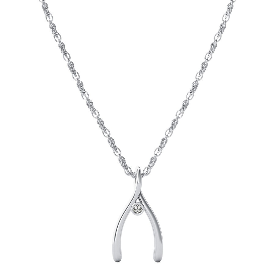 Lucky Wishbone Pendant With Bezel Set Stone