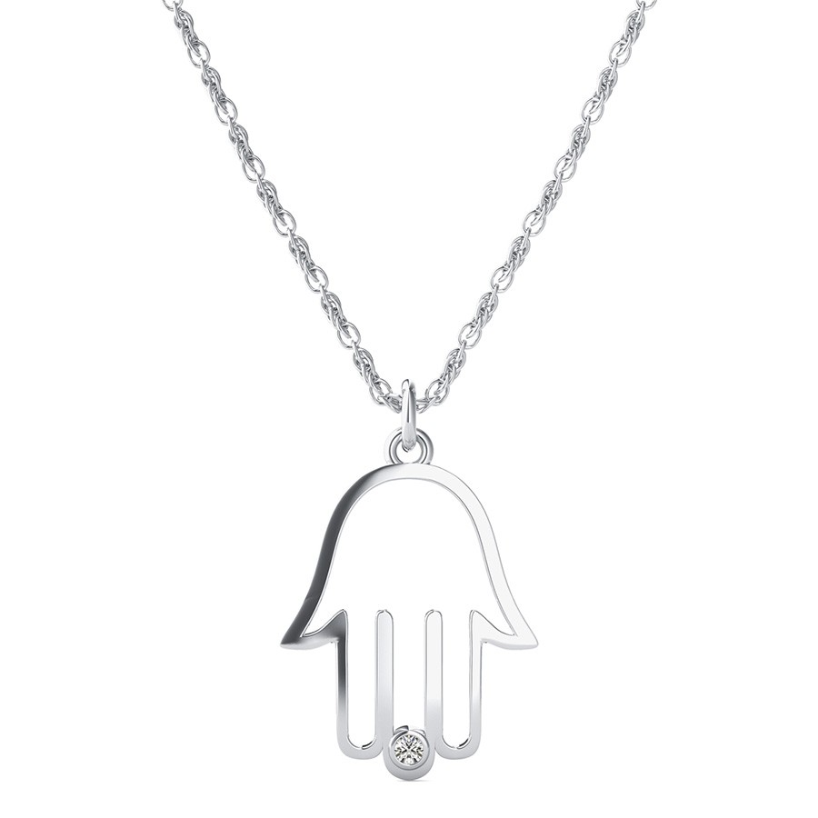 Hamsa Cut Through Pendant With Bezel Set Stone