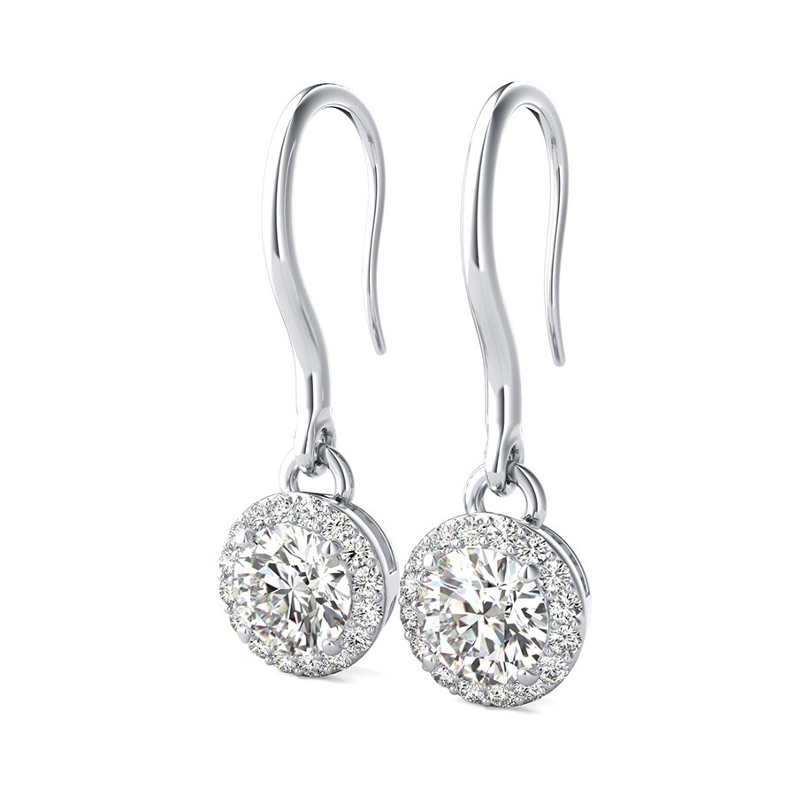 Pave Set Halo Dangle Earrings